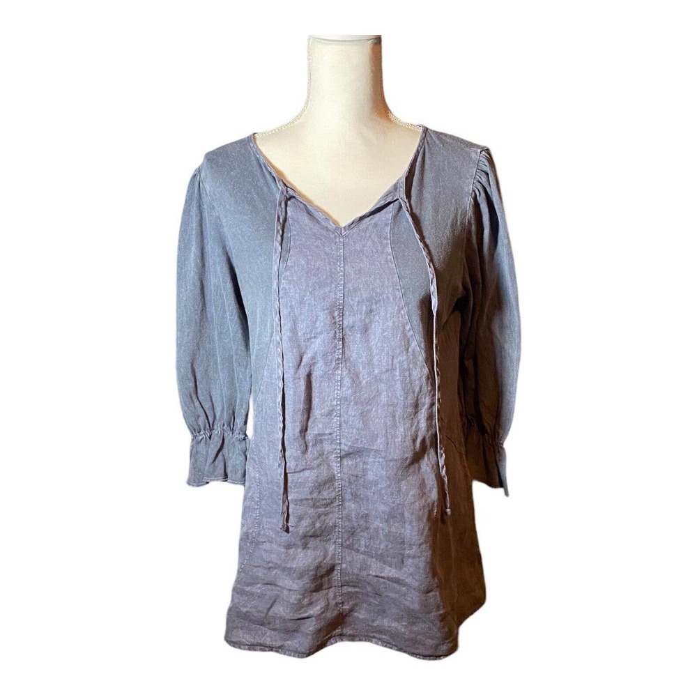 M. Rena Women’s long sleeve Gray Tunic Top Linen Size Small Side Pockets